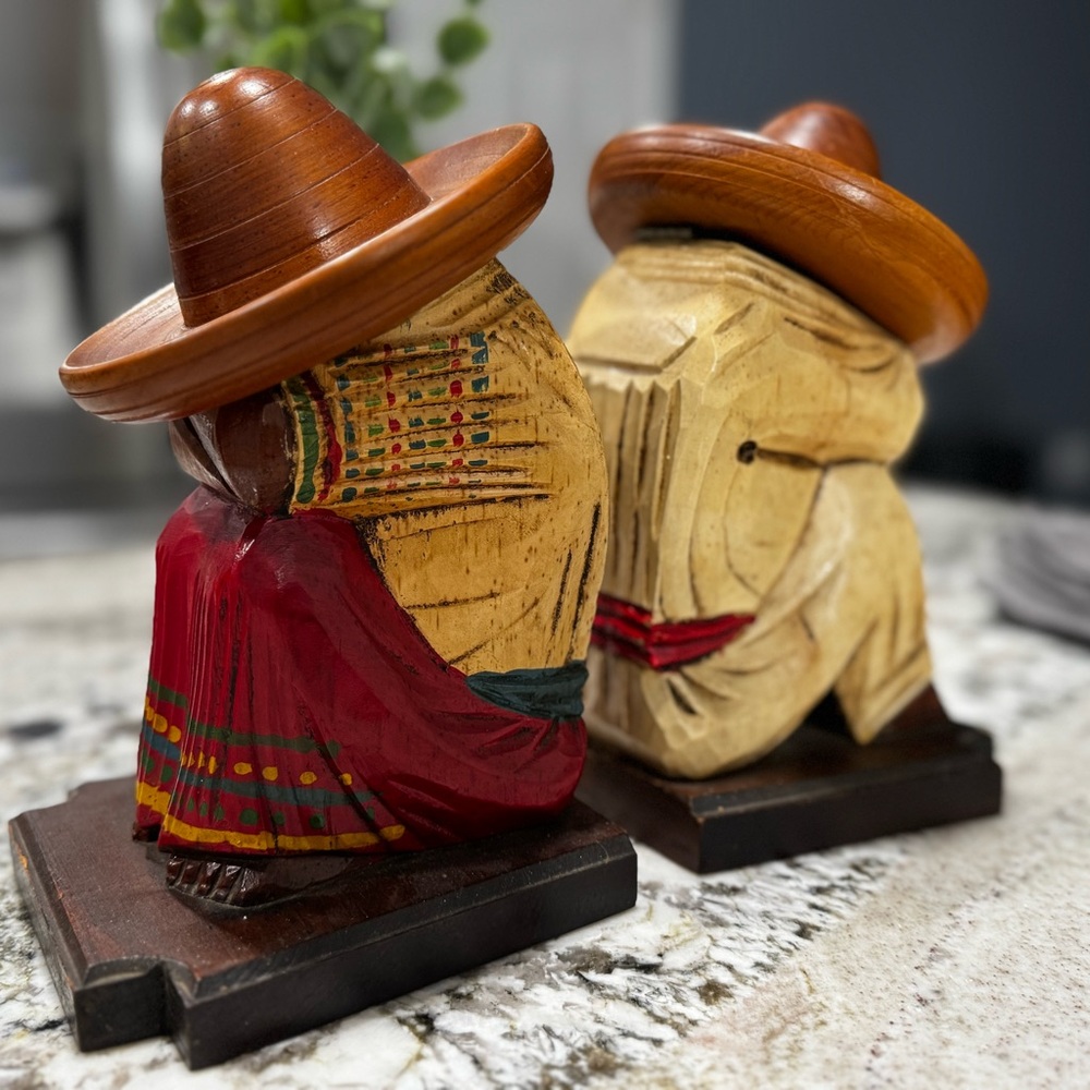 Mexican Hand Carved Wooden Bookends (Pair)